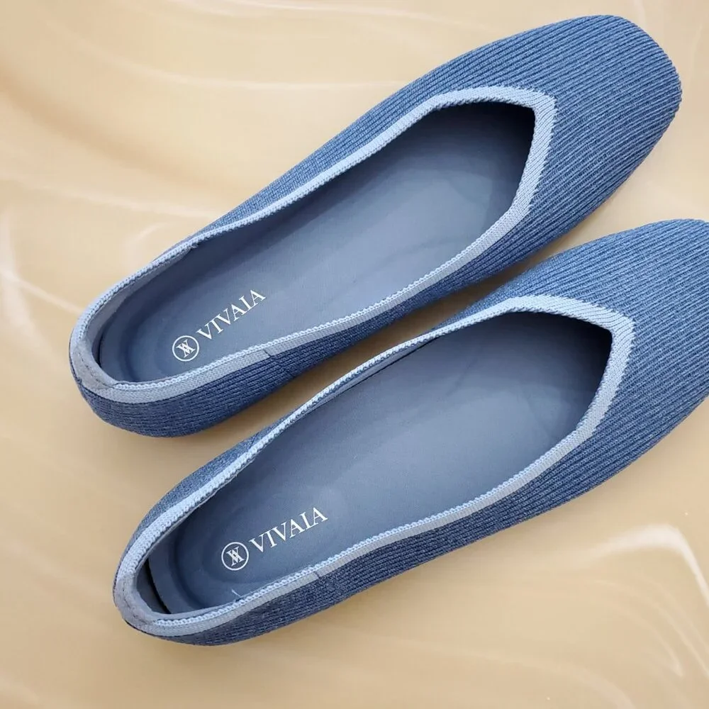 Vivaia Square-Toe V-Cut Margot Slip On Ballet Flats in Denim Blue Size 42/10.5